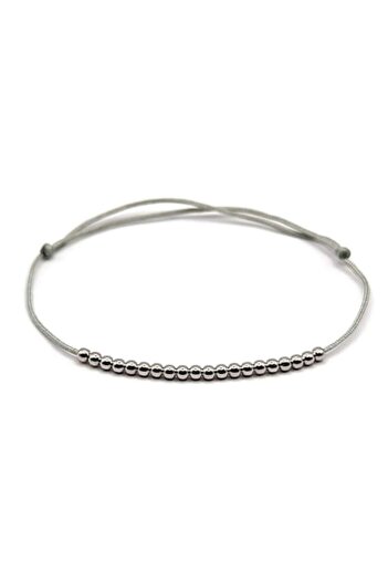 Lexy's Boutique Handmade, adjustable bracelet, made of 925 silver plated with rhodium, silk cord, 20 silver beads