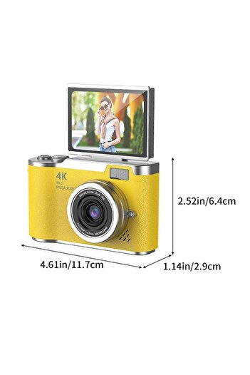 VALA Aparat foto digital pentru copii, VALA® V700, 4K 48MP, LCD de 2.4 inchi, Galben