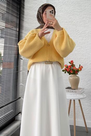 MELEK ARAZ Balon Kol Gold Buttoned Knitwear Cardigan – Yellow
