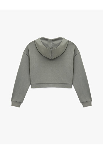 Koton Comfortable Fit Kangaroo Pocket Zippered Washable Hooded Crop Sweatshirt