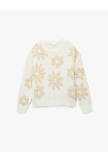 Koton Long Sleeve Crew Neck Floral Embroidered Knitwear Sweater