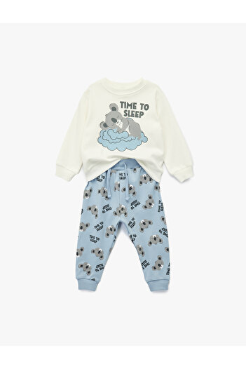 Koton Koala Baskılı Uzun Kollu Bisiklet Yaka Pamuklu 2'li Pijama Takımı