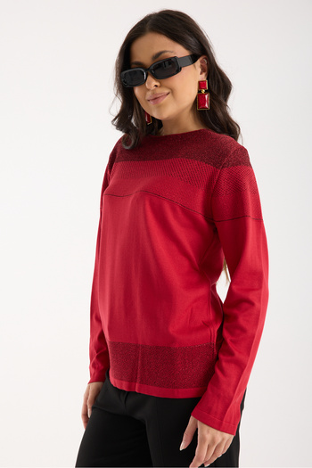 Moda Days Women's Red Viscose Fabric Boat Neck Glittery Knit Blouse