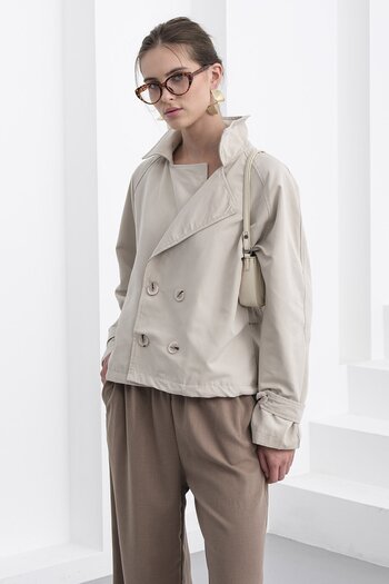 VAGGON Women's Stone Double Button Double Breasted Collar Short Trench Coat Vs01233