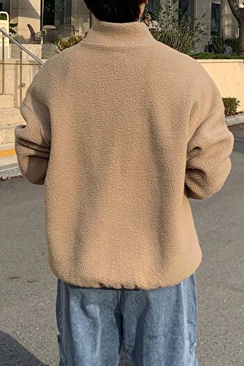 GHASSY CO. Men's Ultra Heat Plush Sherpa Oversize Half Metal Zipper Elastic Adjustable Fleece Sweatshirt