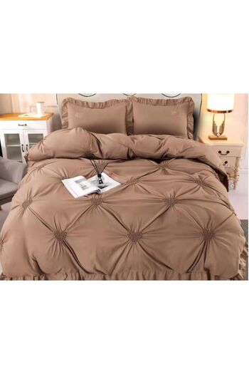 PRO JAAD BUSINESS CONCEPT Double Bedding with Embroidered Hearts, Finet, 4 Pieces, Brown, 220 x 240 cm