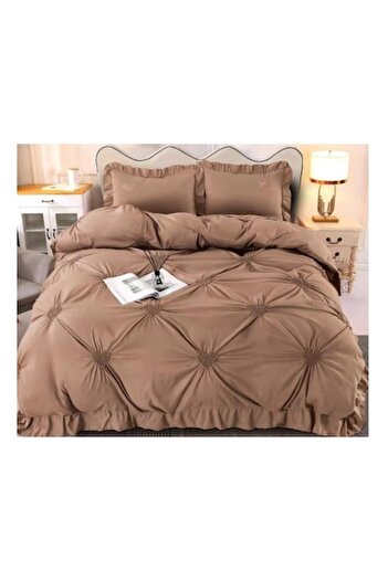 PRO JAAD BUSINESS CONCEPT Double Bedding with Embroidered Hearts, Finet, 4 Pieces, Brown, 220 x 240 cm