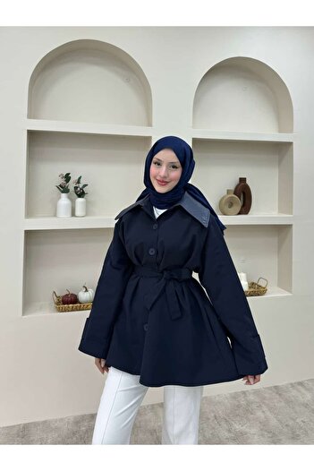 lurex moda Leather Collar Trench Coat