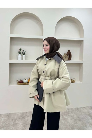lurex moda Leather Collar Trench Coat