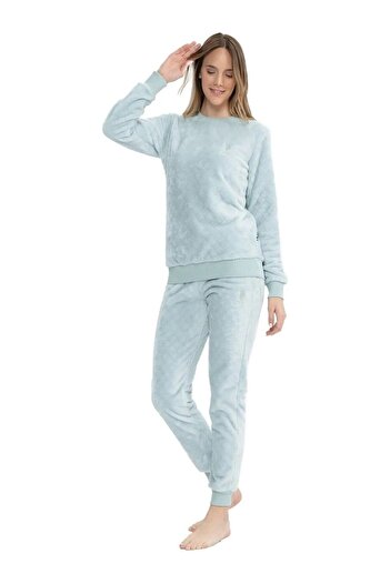 U.S. Polo Assn. Set de pijamale pentru femei din lână WELSOFT, cu mâneci lungi, cu textura moale, licențiat de US POLO