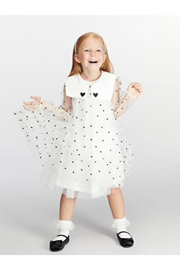 LC Waikiki Tulle Heart Printed Girl's Dress