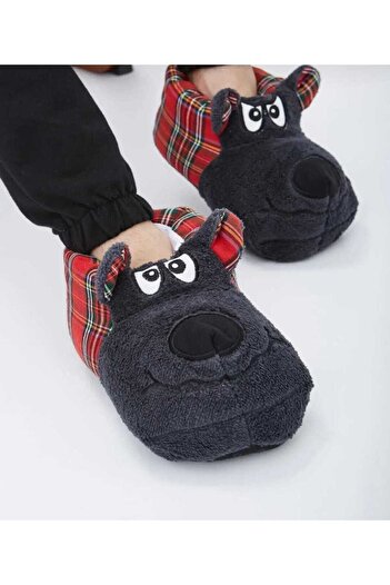 ALTUN TİCARET Black Red Dog Animal Unisex Slippers