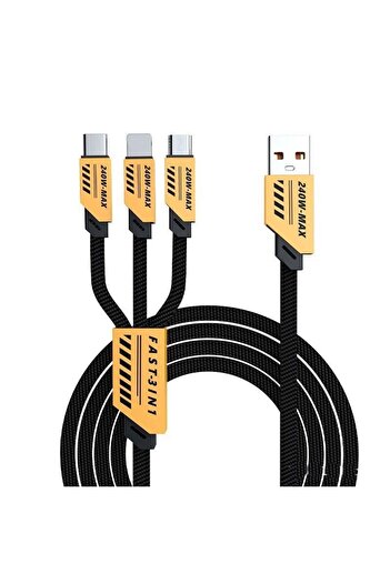 VALA Fast Charging Cable 3-in-1, Super Fast Charging 240W, USB, Type-C, Lightning (iPhone), Micro-USB, 1.