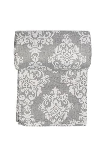 DavidaHome Reversible bedspread, 220x240 cm, gray with white floral pattern