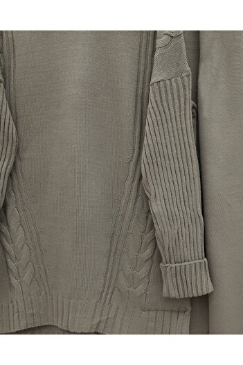 Modamorfo Knitted Patterned Long Back Knitwear Set - Earth