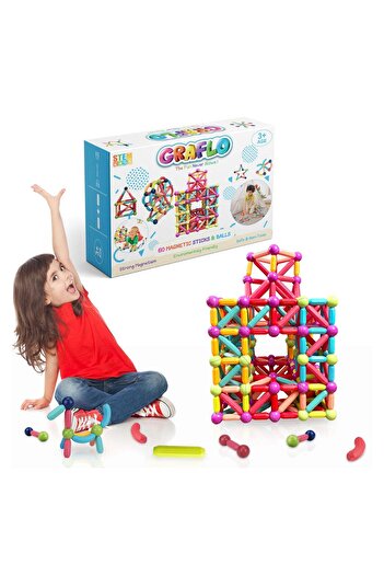 Generic GRAFLO Magnetic Building Blocks, Magnetic Sticks and Balls Game Set, Construction Set with 60 Pieces