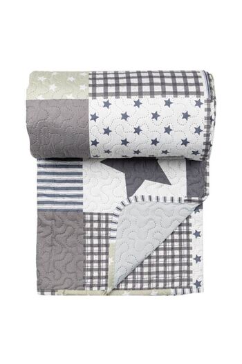 OEM Single bedspread, geometric, 160 x 230 cm, grey with beige