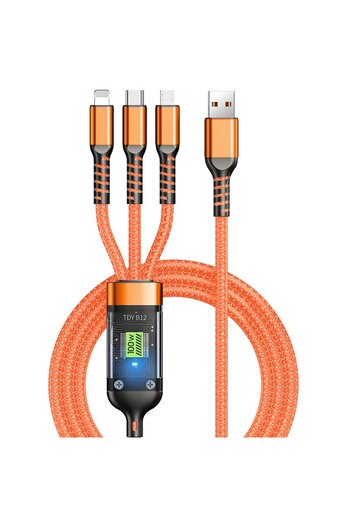 VALA Fast Charging 3-in-1 Cable, 100W, 6A USB, Type-C, Lightning, Micro-USB, Orange