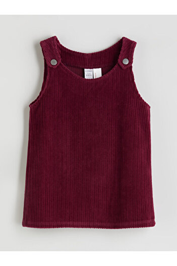 LC Waikiki Plum Crew Neck Girl's Velvet Salopet Dress