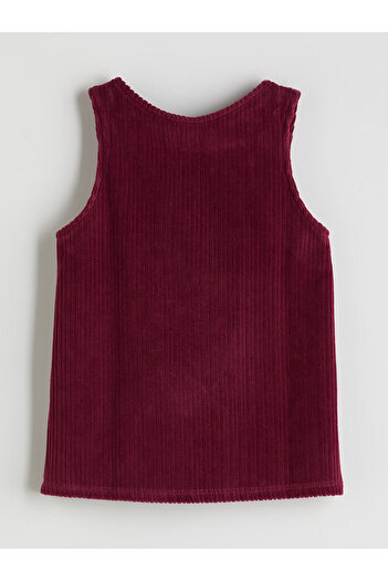 LC Waikiki Plum Crew Neck Girl's Velvet Salopet Dress