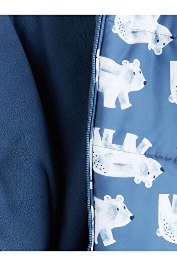 LC Waikiki Lcw Baby Blue Hooded Printed Baby Boy Astronaut Coat