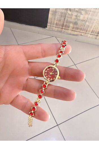 LOOQ Vintage Zircon Stone Detailed Stylish Minimal Women's Wristwatch