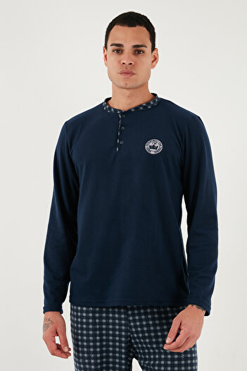 Buratti Plaid Soft Textured Regular Fit Long Sleeve Pajama Set Men's Pajama Set 609611030