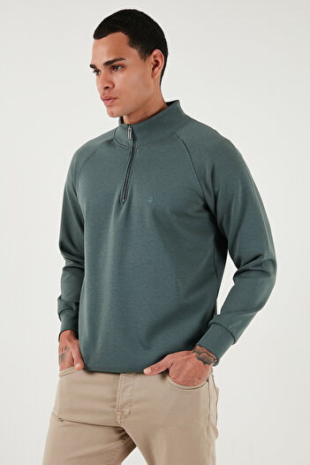 Buratti Cotton Relaxed Fit Half Zipper Stand Collar Sweat Men's Sweat 5901232