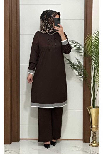 MODA ALMİRA 2661 K 125 Brown Chain Ribbed Suit