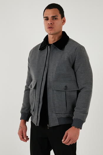 Buratti Slim Fit Feather Detailed Collar Zippered Cashmere Coat Men's Coat 5840025
