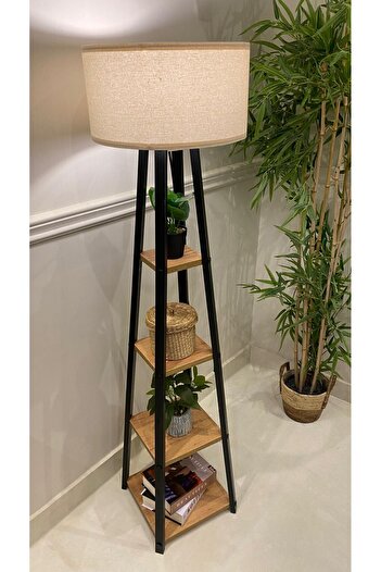 Turkish Home Pyramid Floor Lamp with Shelves - Black and Brown, 150 cm