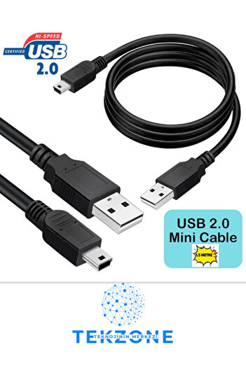TEKZONE 4575 Mini Usb To Usb Data Şarj Kablosu 5 Pin Mini USB Usb5-Pin 2.0 Erkek A Mini 5 Pin B Piramit Uç