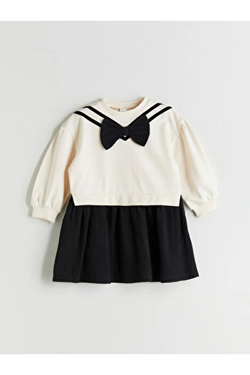 LC Waikiki Crew Neck Bow Detailed Girl's Dress