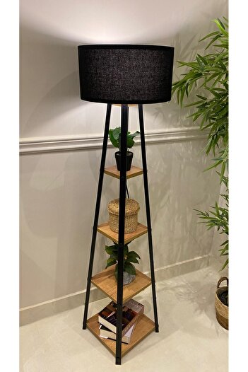 Turkish Home Pyramid Floor Lamp with Shelves - Black and Brown, 150 cm