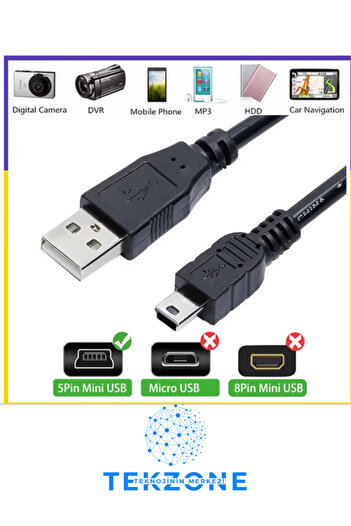 TEKZONE 4575 Mini Usb To Usb Data Şarj Kablosu 5 Pin Mini USB Usb5-Pin 2.0 Erkek A Mini 5 Pin B Piramit Uç