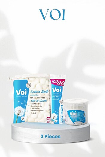 VOI Foy Fiber-Free Cotton Set (Cotton Balls - Cotton Strips - Ear Swabs)