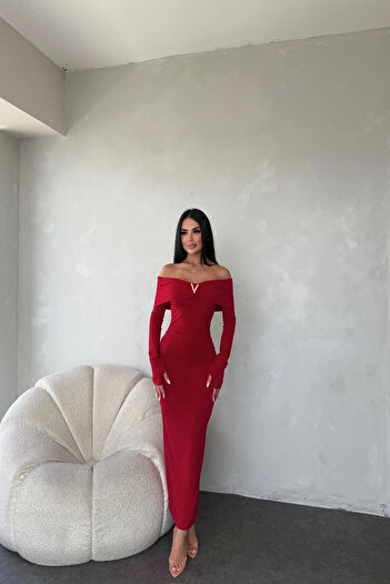 LİLA İSTANBUL Madonna Collar V Detailed Dress