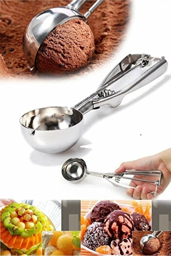 Buççin Luxury Ice Cream Spoon Serving Presentation Spoon Cookie Mold Halva Spoon - Stainless Steel - 1 Piece for 1 Person