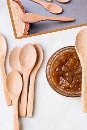 Buççin Bamboo 6-Piece Measuring and Spice Spoon 17 cm Honey, Dessert, Jam Spoon 1-Person Knife Set Bamboo 6 Multi-Use