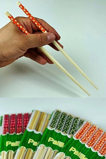 Buççin Patterned Organic Bamboo Chopsticks 10 Pairs Chinese Restaurant Chopsticks Set of 1 Knife for 1 Person Wooden