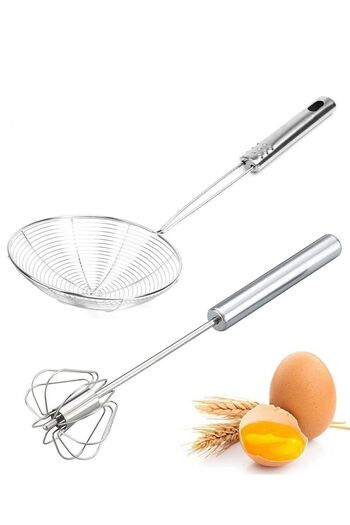 Buççin Luxury 2-Piece Egg Whisker Steel Sieve Dowry Set Steel 2 Tr