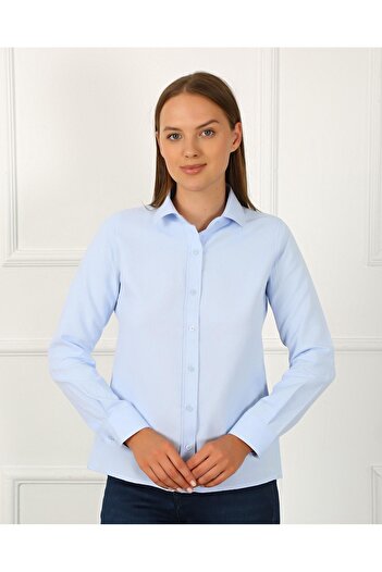 Pi Giyim Cămașă albastră pentru femei, slim fit, cu mânecă lungă