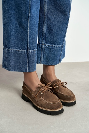 NİŞANTAŞI SHOES Delmar Taba Süet Hakiki Deri Bağcık Detay Kalın Taban Loafer Kadın Ayakkabı