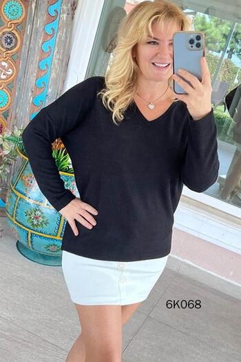 İnce Topuk V-Neck Batwing Sleeve Soft Knit Blouse 6K068