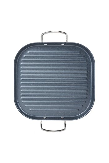 OEM Square Aluminum Grill Pan with Non-stick Coating, Inox Handles, 29 cm, Gray