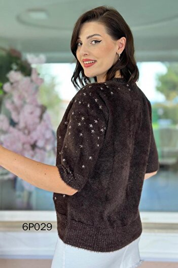 İnce Topuk Prive Series Star Patterned Bearded Knitwear Blouse 6P029