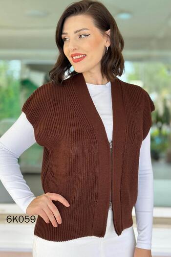 İnce Topuk Zippered Bat Knitwear Vest 6K059