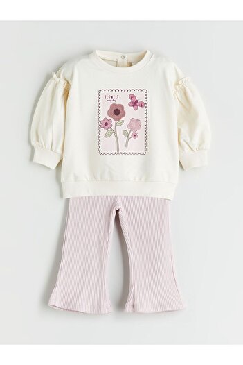 LC Waikiki Lcw Baby Floral Baby Girl Sweatshirt and Leggings 2-Pack