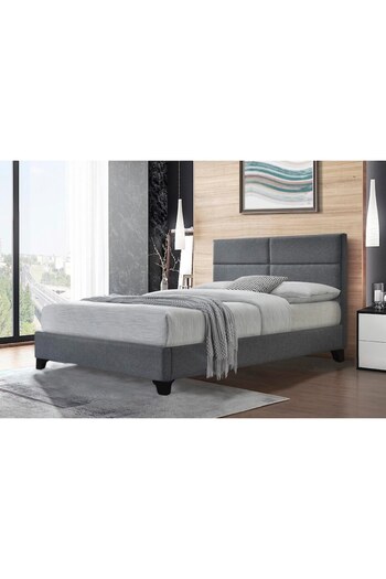OEM Upholstered bed with mattress support, Houston, Wood/Upholstery, 160 x 200 cm, Gray
