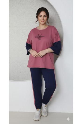 FAMESTEKSTİL Plus Size Women's Comfortable Tracksuit Set